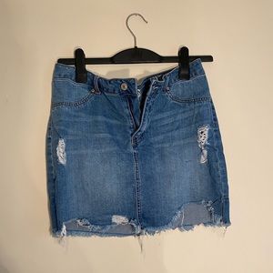 High Waist Distressed Denim Skirt